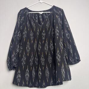 Purejill Women's Plus Sz 3X 3/4 Bell Sleeve Pullover Blouse Black Casual Office